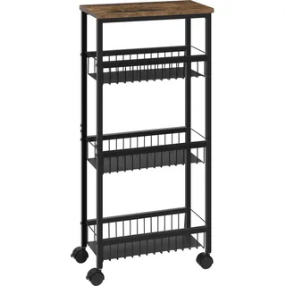 Servierwagen - Küchenwagen mit Arbeitsplatte - 3 Metallkörbe - Rollen mit Bremsen - MDF E1-Arbeitsfläche - 40 x 87 x 20 cm - Schwarz