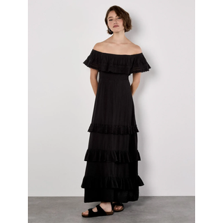 Bandeaukleid APRICOT "Bandeau-Rüschenkleid", Damen, Gr. XS (34), N-Gr, schwarz, Obermaterial: 100% Viskose CV., uni, Kleider Bandeaukleid, mit Spitze