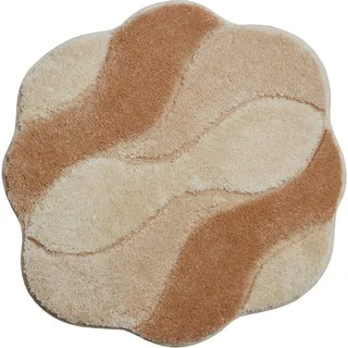 Grund Bidet-Vorleger , Weiß, Beige , Textil , Wellen , rund , Oeko-Tex® Standard 100, Made in Europe , rutschfest , Heimtextilien, Badtextilien, Badematten