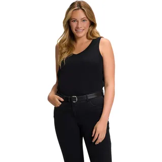 Ulla Popken Damen Feminines Top mit V-neck T-Shirt, schwarz, 50-52