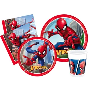 Ciao - Partygeschirr Party-Set Marvel Spider-Man Crime Fighter für 8 Personen (44 pcs: 8 Pappteller Ø23cm, 8 Pappteller Ø20cm, 8 Becher 200ml, 20 Servietten 33x33cm)