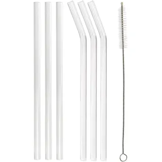 wenco Glas Trinkhalme 6er Set – Wiederverwendbare Glastrinkhalme Nachhaltig & Stabil – 23 cm Strohhalme aus Glas- Spülmaschinenfest – Inkl. Reinigungsbürste für Kalt- & Heißgetränke
