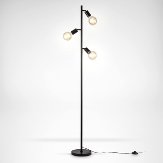 B.K.Licht - Stehlampe Vintage mit Fußtaster, schwenkbar, E27 Fassung, max. 10 Watt, Leselampe, Deko Wohnzimmer, Lampe, Deckenfluter, Standleuchte, Wohnzimmerlampe, Industrial, 22x160 cm, Schwarz