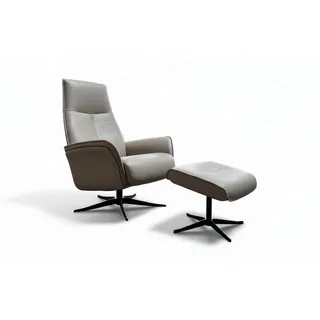 KAWOLA Relaxsessel Josiane Leder 78 x 107 x 87 cm Grau mit Hocker