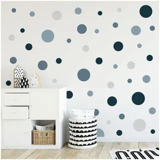 yabaduu Kreise Set 120 Stück Punkte Wandtattoo Kinderzimmer Schlafzimmer Babyzimmer Aufkleber Folie Deko Selbstklebend für Junge Mädchen Pastell Y068 (Y068-2 Blau)
