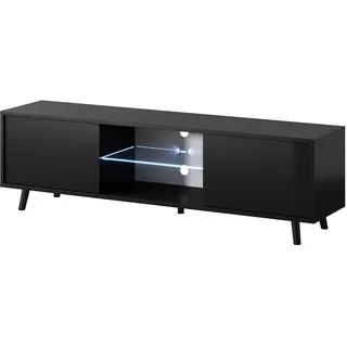 Selsey Lefyr - TV-Lowboard mit LED-Beleuchtung, 140 cm (Schwarz Matt/Schwarz Hochglanz)