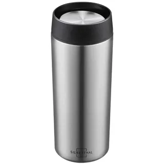 SILBERTHAL Thermobecher 350ml Edelstahl – Auslaufsicherer Kaffeebecher to go mit Keramik – Thermobecher Keramik - Coffee Cup in Silber - Bis zu 6h warm