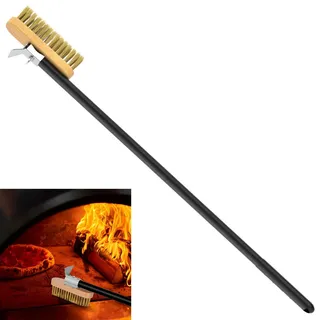 Pizzaofen Bürste 130 cm mit Stahlschaber, Abnehmbarem Aluminium-Griff & Messingbürste - Ideal für Ofenreinigung, Pizzasteine & BBQ-Grills