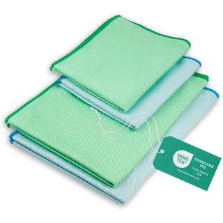 ELEXACLEAN Fenstertuch streifenfrei, Mikrofaser Scheibentuch (4 Stück, 60x40 cm & 40x30 cm) Oeko-TEX® Standard 100 - Glas Putztücher