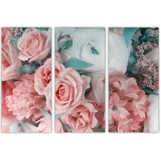 AREDE 3er Set Wandkunst Gemälde Bild Poster " Rosa Rosen" | 90 x 60 cm | Wandbilder Wanddekoration Home Office Wohnzimmer Schlafzimmer Dekoration | Fertig zum Aufhängen