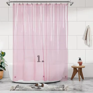 Barossa Design Langer innerer Duschvorhang, mit 3 Magneten und wasserdicht, leicht, PEVA-Duschvorhang für Badewanne, PVC-frei, Metallösen, 183 x 198 cm, transparentes Rosa