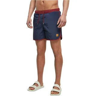 Urban Classics Herren Badehose Retro Swimshorts, Retro Badehose für Männer, mit Kordelzug, burgundy/midnightnavy, XXL