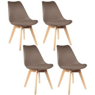 HOME DECO FACTORY Laterne Holz und Glas für Draußen Braun | 4er-Set skandinavischer Holzstühle, gepolsterte PP-Schale, klares Design, optimaler Komfort, Wohn- oder Esszimmer, taupe