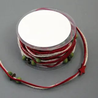 Weihnachtsbaumschmuck Girlande mit Sternen und Perlen Natur / rot 5m Geschenkba