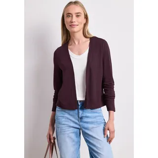 Shirtjacke STREET ONE "Style Suse", Damen, Gr. 38, rustic rouge, Strick, Obermaterial: 91% Viskose, 9% Elasthan, unifarben, lässig geschnitten hüftlang, V-Ausschnitt, abgesteppte Kante, Shirts Shirtjacke, 3/4-Arm Jacke in offener Passform - aus Viskose und mit Stretch, Topseller