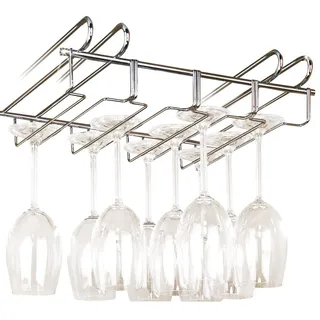 Wenko Schrankeinhänger Gläserhalter, verchromte Gläser-Halterung für bis zu 12 Gläser mit einem Glasstil von bis zu 2,2 cm Breite & einem Glasfußdurchmesser von bis zu 7 cm, Abmessung 34 x 8 x 25 cm, 2748140800, Silber Glänzend, 8 x 25 x 34 cm