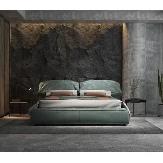 Graues Schlafzimmer Bett Designer Doppelbett Holzgestell Neues Lederbett - Grau