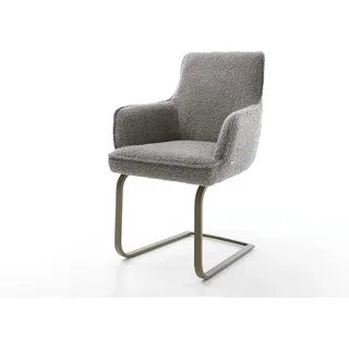 Freischwinger Heira-Flex mit Armlehnen Bouclé Silbergrau Freischwinger flach Effektfinish Titan Taschenfederkern