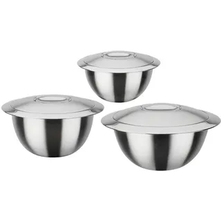 GSW Thermo- & Servierschüssel 3tlg , Edelstahlfarben , Metall , 1,2 l , doppelwandig, schlag- und bruchfest, lebensmittelecht, abnehmbarer Deckel, hält warm, hält kalt, bruchsicher, rostfrei, transportabel, leicht zu reinigen , Geschirr, Schalen & Schüsseln, Schüsseln
