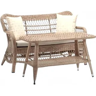 Hochwertig Luxus Beige Gartenmöbel Rattan Moderne Sofa 2 Sitzer  Couchtisch - Beige