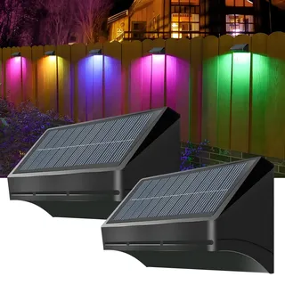 Solar Wandleuchten für Außen, 2Pack Solar-Zaunleuchten mit Warmweiß/Kaltweiß/RGB Modi, Wasserdichte Solarlampen für Außen Garten, Solar Wandleuchte für Garten,Terrassenbelägen,Toren, Höfen,Treppen