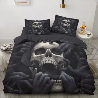 Luowei Totenkopf Bettwäsche 200x220cm Schädel Muster Gothic Bettbezug Set Weiche Microfaser Bettbezug und 2 Kissenbezüge 80 x 80cm mit Reißverschluss