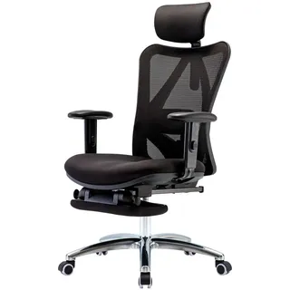 Sihoo Bürostuhl MIT FUßSTÜTZE Schwarz , Textil , 66x129x69 cm , Büromöbel, Bürostühle, Drehstühle