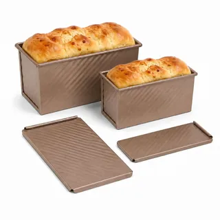 URMONA 2 Stück Toastbrot Brotbackform Mit Deckel, Toastbrotform & Kastenform mit Belüftungslöchern, Ideal für Brot, Gebäck & Kuchen, Kohlenstoffstahl Für Ofen und Backautomat(M+L, Roségold)
