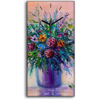 Wanduhr Uhr Wandbild Leinwand 30x60 Foto groß einen Blumenstrauß zu malen - schwarze Hände