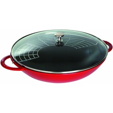 STAUB Gusseisen Wok, Inkl. Glasdeckel und herausnehmbaren Gittereinsatz, Induktionsgeeignet, Ø 37 cm, 5,7 L, kirschrot