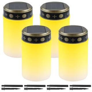 Behogan 4 Stück Grablicht, Solar LED Grablicht, Solarbetrieben mit Lichtsensor, Grabkerze mit Erdspieß, Wasserdichtes Outdoor Friedhofskerze, Grabkerze LED Kerzen, 7 x12 cm, Weiß