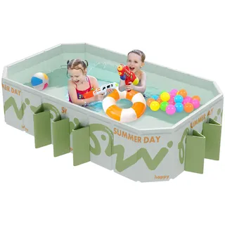 Faltbarer Pool 220x135x50cm - Großes Planschbecken für Kinder & Erwachsene, Tragbares Kinderpool mit Doppelabfluss, Platzsparend und Leicht zu Reinigen, Ideal für Garten, Terrasse, Strand & Sommerpart