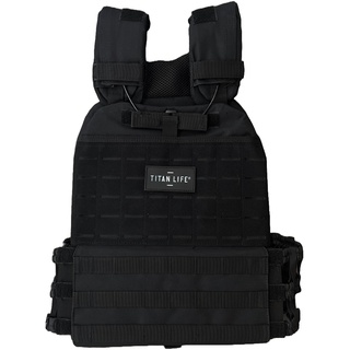 TITAN LIFE Weightvest Tactical 9,5 kg. Gewichsweste. Schwarz. 50 x 35 x 5 cm. 2 lasergeschnittene Hantelscheiben: 2 x 4 kg. Klettverschlusssystem