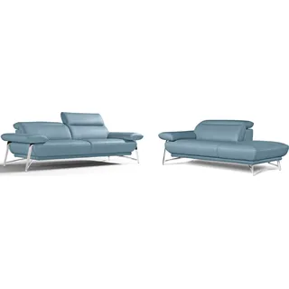 Egoitaliano Sofa "Anais, erstklassiger Sitzkomfort, Fußfarbe chrom" Set, Kopfteil verstellbar, Leder CAREZZA, himmelblau, himmelblau