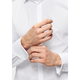 Smokinghemd OLYMP "No. Six super slim", Herren, Gr. 44, Normaler Arm, weiß, Web, Obermaterial: 97% Baumwolle, 3% Elastolefin, unifarben, festlich, sehr schmal, Umschlagmanschette, Hemden Smokinghemd, Umschlagmanschetten, verdeckte Knopfleiste