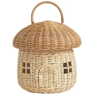 Pilz-Aufbewahrungskorb mit Deckel, dekorativer Henkelkorb, Rattan-Regal-Organizer für Kinderzimmer-Wohnzimmer-Dekoration 25cm