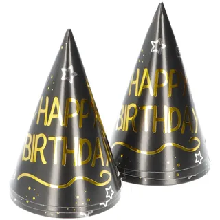 Folat 25054 Party Deko Schwarz Gold Silber - Party Hütchen - Happy Birthday - Shining Glam - 6 Stück - Für Geburtstag, Jubiläum