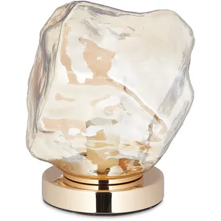 Relaxdays Tischlampe, Glasschirm, Metallsockel, HBT 25 x 20 x 20,5 cm, edles Design, E27-Fassung, Tischleuchte, gold