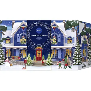 NIVEA Adventskalender 2025 24 Türchen mit verwöhnenden Überraschungen Weihnachtskalender mit Pflegeprodukten, Pflegeset für die Adventszeit, NIVEA und Labello Produkte