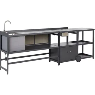 BELIANI Gartenküche 3-teilig Grau Aluminium Aufbewahrungsschrank Insel Spüle Servierwagen Gartenküche Kochstelle - Grau
