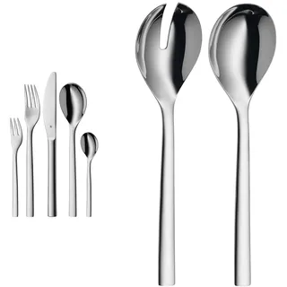 WMF Atria Besteck Set 12 Personen, Essbesteck 60 teilig & Nuova Salatbesteck Edelstahl 25 cm, Salatgabel, Servierlöffel, Cromargan Edelstahl poliert, glänzend, spülmaschinengeeignet