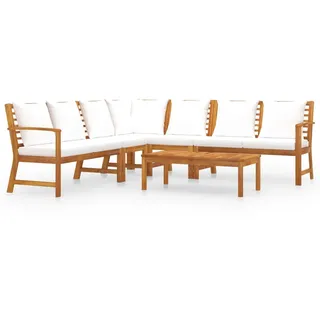 vidaXL 6-tlg. Garten-Lounge-Set mit Auflagen Creme Massivholz Akazie - Creme