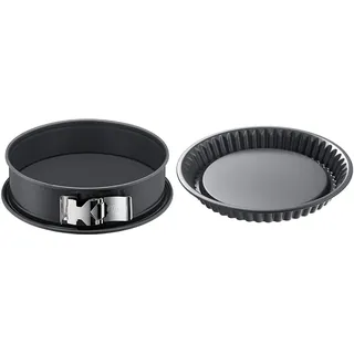 Kaiser La Forme Plus Springform 28 cm rund, Flachboden, runde Backform, SafeClick-Verschluss, Emailleboden & Plus Obstbodenform 28 cm, Obstkuchenform, Tortenboden Backform antihaftbeschichtet