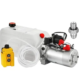 Hydraulikpumpe 12V 7L Tank Autoaufzug - Hydraulische Kunststoffpumpe - Stromversorgungseinheit - Einfachwirkend für Kippanhänger