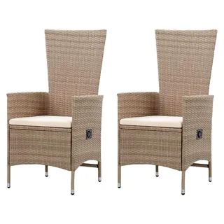 Gartenstühle 2 Stück mit Auflagen aus Poly Rattan Beige, Stapelstühle für Balkon und Garten