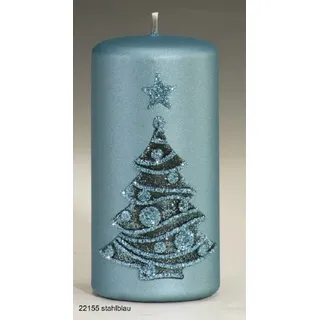 Weihnachtskerzen Albero Flachkopfstumpen 12 x 6 cm stahlblau 4 Stück, Festtagskerzen - Blau