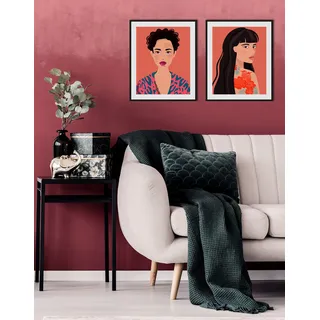 Bild QUEENCE "Ajosch", rot (farbe rahmen: schwarz, farbe bild(er): rot), B:40cm H:50cm, Acrylglas, Holz, Papier, Bilder, Bild, HD Premium Poster-Druck inkl. Holzrahmen