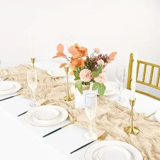 Tischläufer-Set - 90 x 300 cm beige - rustikal - Dekoration für Hochzeit und Brautfeier - Weiß