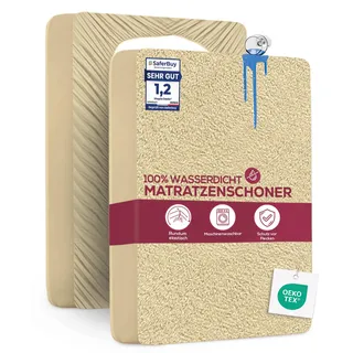 Utopia Bedding Matratzenschoner 140 x 200 x 30 cm Wasserdicht, Oeko-TEX Zertifiziert Matratzenauflage Atmungsaktive, Matratzenschutz, Rundum Elastisch Beige