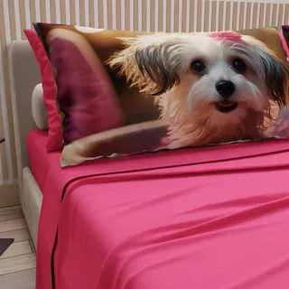 PETTI Artigiani Italiani - Bettwäsche Tiere mit Hunden aus Baumwolle mit Kissenbezügen im Digitaldruck, Bettwäsche für Doppelbett, Fuchsia, 100% Made in Italy